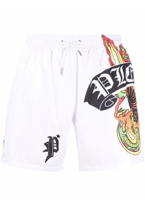 Philipp Plein logo-print swim shorts - White