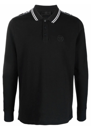 Philipp Plein logo-tape cotton polo shirt - Black