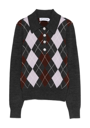 Self-Portrait argyle button polo top - Grey