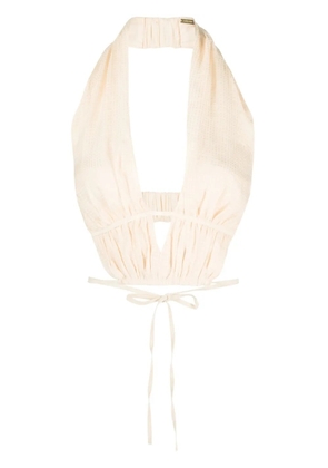 Cult Gaia Miriam gingham-print cropped top - Neutrals