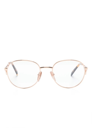 Prada Eyewear logo-plaque round-frame glasses - Gold