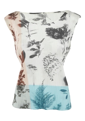 Pleats Please Issey Miyake 2000s pleated floral-print top - Neutrals