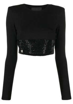 Philipp Plein crystal-embellished cropped long-sleeved top - Black