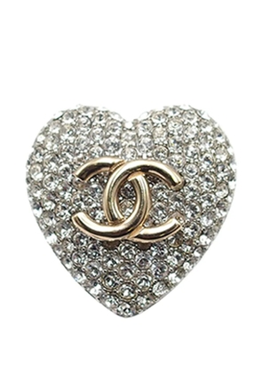 CHANEL Pre-Owned 2020 Silver Plated Crystal CC Heart Ring costume ring