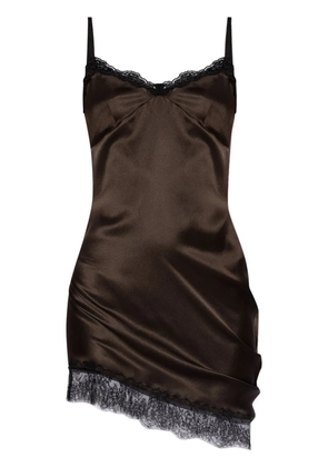 The Attico asymmetric slip mini dress - Brown