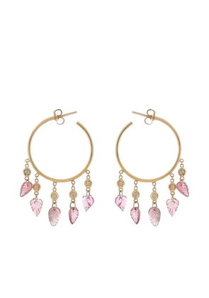 Jacquie Aiche 14k yellow gold pink tourmaline leaf hoop earrings