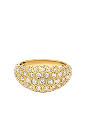 Sara Weinstock 18k yellow gold diamond honey comb signet ring
