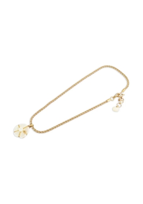 CHANEL Pre-Owned 2001 Gold Plated Mother of Pearl Camellia Pendant Necklace costume necklace