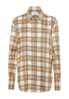 Philipp Plein strass-embellished checked shirt - Neutrals
