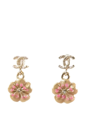 CHANEL Pre-Owned 2013 Gold Plated Enamel and Rhinestone CC Flower Drop Push Back Earrings costume earrings