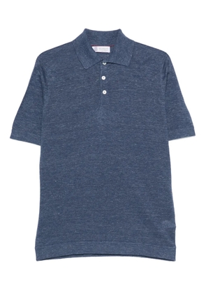 Brunello Cucinelli button linen polo shirt - Blue