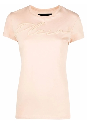 Philipp Plein satin logo-embroidered T-shirt - Neutrals
