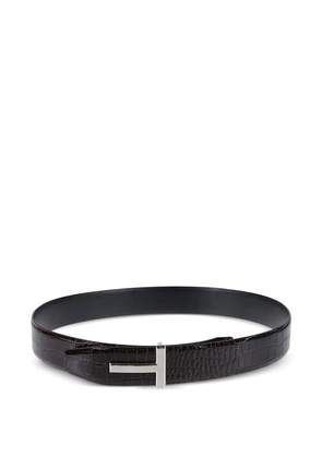 TOM FORD T-logo crocodile-effect belt - Brown