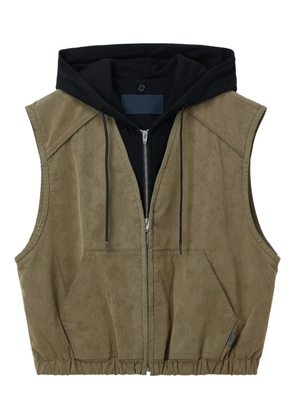 Juun.J hooded zip-up gilet - Green