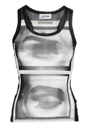 Jean Paul Gaultier face-print mesh top - Black