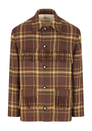 Valentino Garavani checked fringed overshirt - Brown