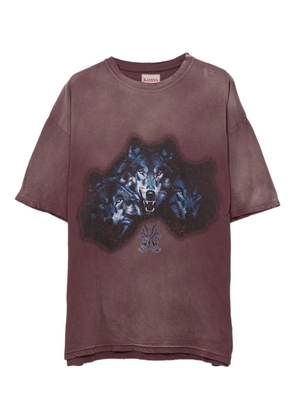 KAMIYA wolf-print distressed T-shirt - Brown