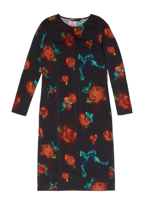 Bimba y Lola ruched floral-pattern midi dress - Black