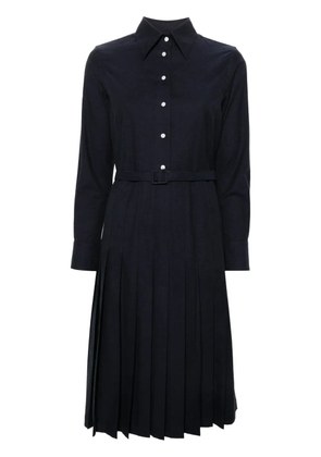 Thom Browne pleated flannel midi shirt dress - Blue