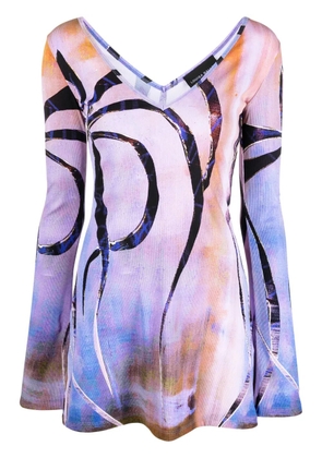 Louisa Ballou Enigma-print ribbed-knit minidress - Purple