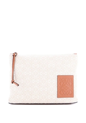 Loewe Pre-Owned Zip Clutch Anagram Jacquard and Leather pouch - Brown