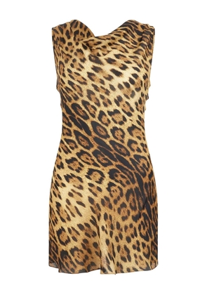 Roberto Cavalli jaguar-print cowl-neck mini dress - Brown