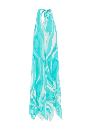 PUCCI Marmo-print V-neck asymmetric dress - Blue