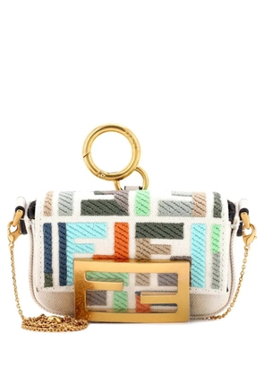 Fendi Pre-Owned Chain Baguette Charm Bag Zucca Embroidered Canvas Nano crossbody bag - Multicolour