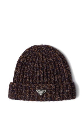 Prada triangle-logo beanie hat - Blue