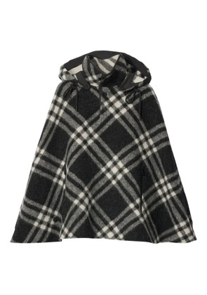 Burberry check hooded wool poncho - Black