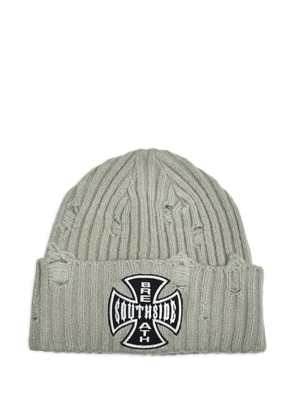 BREATH logo-patch distressed-detail beanie hat - Grey
