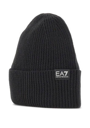 Ea7 Emporio Armani ribbed logo-patch beanie - Black