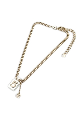 CHANEL Pre-Owned 2022 Gold Plated CC Resin and Rhinestones No. 5 Perfume Bottle Pendant Necklace costume necklace