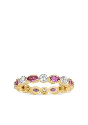 Tanya Farah 18K yellow gold diamond and pink sapphire stack ring