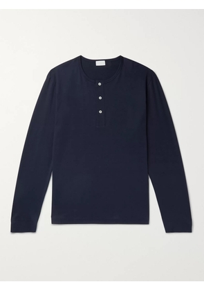 HANDVAERK - Pima Cotton-Jersey Henley Pyjama T-Shirt - Men - Blue - S