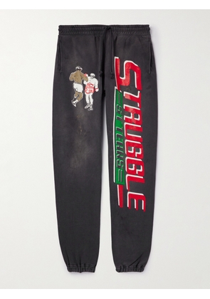 SAINT MXXXXXX - Denim Tears Tapered Distressed Printed Cotton-Jersey Sweatpants - Men - Black - S