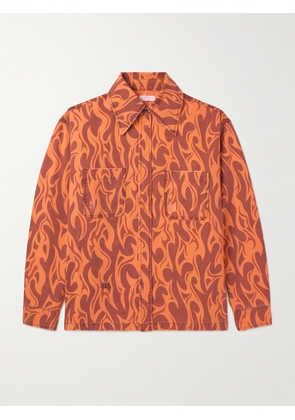 ERL - Logo-Embroidered Distressed Printed Cotton-Canvas Jacket - Men - Orange - XS