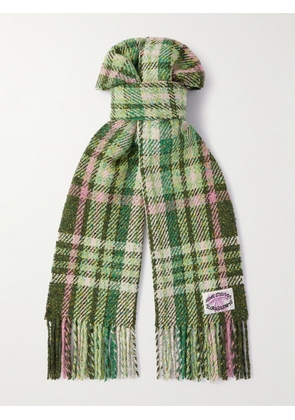 Acne Studios - Volano Logo-Appliquéd Fringed Checked Knitted Scarf - Men - Green