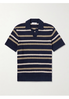 Mr P. - Jonny Slim-Fit Striped Knitted Polo Shirt - Men - Blue - XS