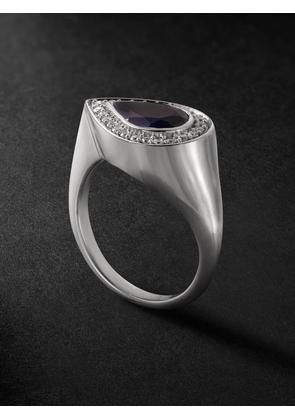 42 SUNS - 14-Karat White Gold, Laboratory-Grown Sapphire and Diamond Ring - Men - Blue - 54