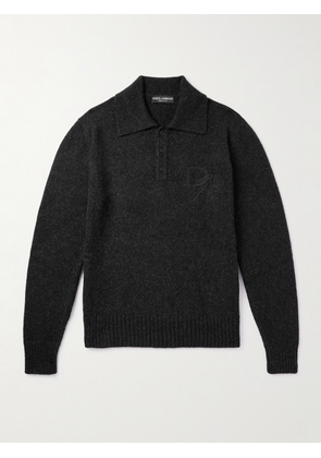 Dolce&Gabbana - Logo-Appliquéd Knitted Polo Shirt - Men - Gray - IT 46