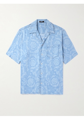 Versace - Camp-Collar Cotton-Chambray Jacquard Shirt - Men - Blue - IT 46