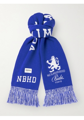 Neighborhood - Team Muffler Fringed Jacquard-Knit Scarf - Men - Blue