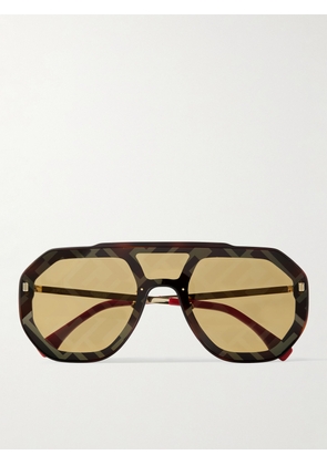 FENDI EYEWEAR - Aviator-Style Logo-Print Gold-Tone and Acetate Sunglasses - Men - Black