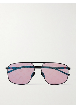 Gucci - Navigator Aviator-Style Logo-Print Metal Sunglasses - Men - Black