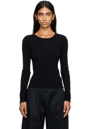 MM6 Maison Margiela Black Wool Blend Rib Jersey Long-Sleeved T-shirt