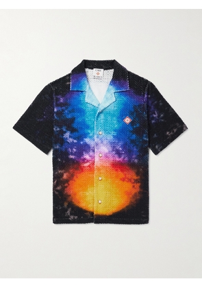 Casablanca - Camp-Collar Logo-Appliquéd Tie-Dyed Jacquard-Knit Cotton-Blend Terry Shirt - Men - Blue - XS