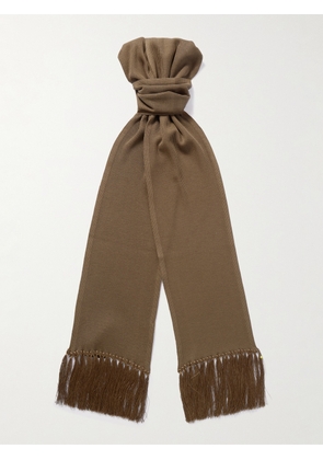 TOM FORD - Tasselled Ribbed Silk-Blend Scarf - Men - Brown
