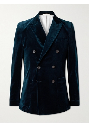 Oliver Spencer - Double-Breasted Cotton-Velvet Blazer - Men - Blue - UK/US 36