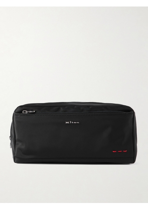 Kiton - Leather-Trimmed Shell Wash Bag - Men - Black